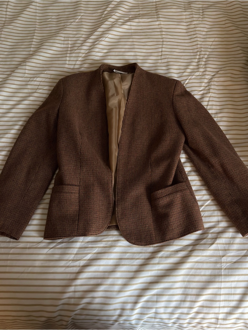 Vintage Brown Textured Women's Blazer Jacket